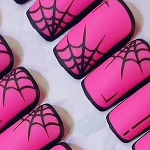 Spider press on nails hot pink Halloween
